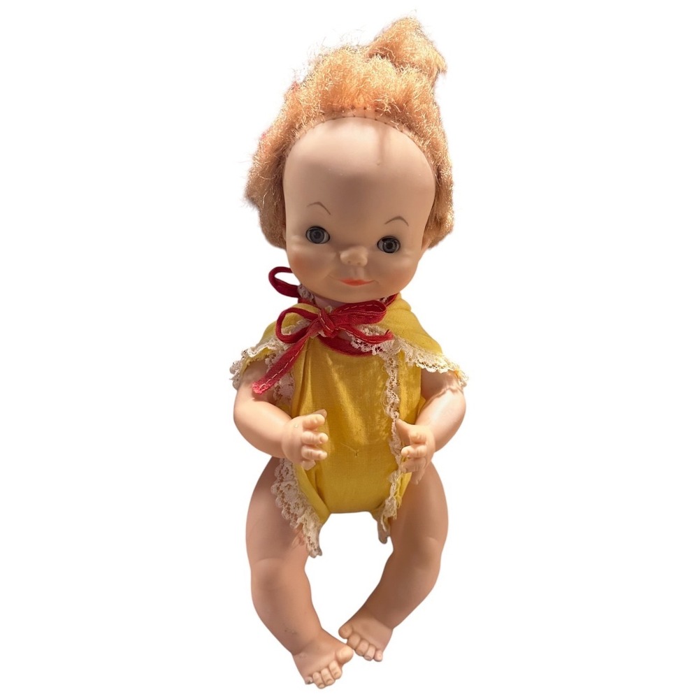 Vintage Baby Doll Sleep Eyes Jointed Yellow Lace Sunsuit Stamped ad 10"